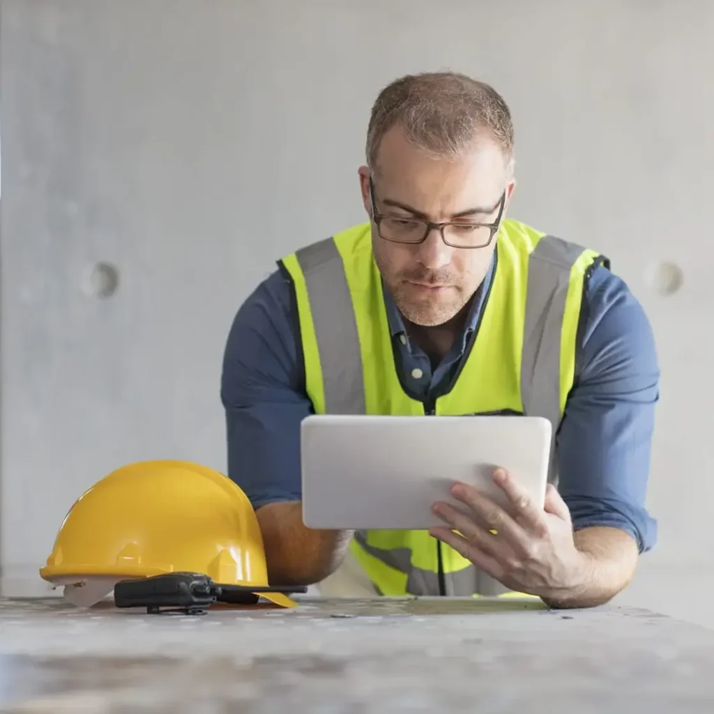 Construction manager checking project cash flow on tablet